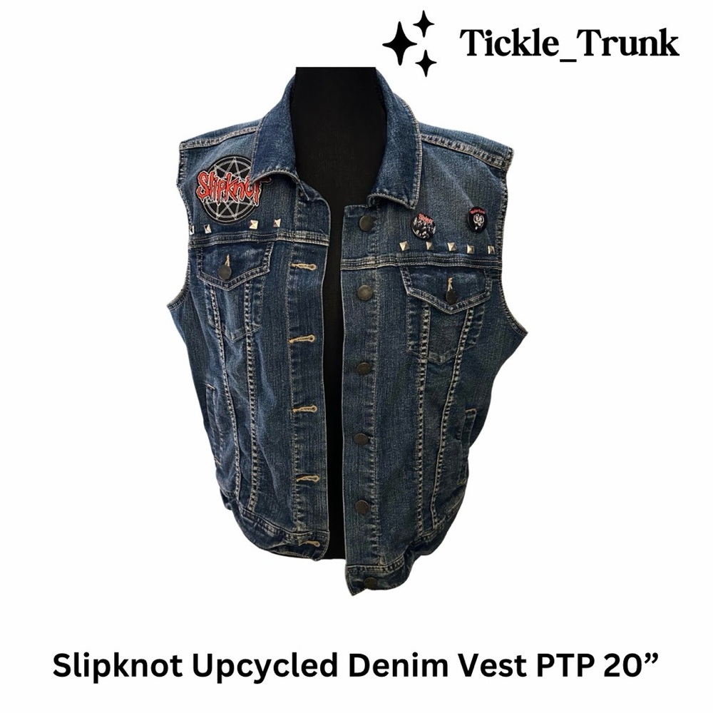 Slipknot Upcycled Denim Vest with Studs and Patches